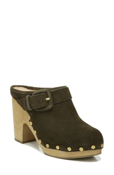 Veronica Beard Dacey Buckle Suede Clogs In Military