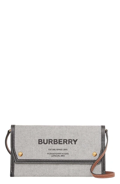Burberry Horseferry Print Canvas Phone Pouch In Black/ Tan
