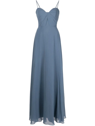 Marchesa Notte Bridesmaids Long Spaghetti-strap Dress In Blau