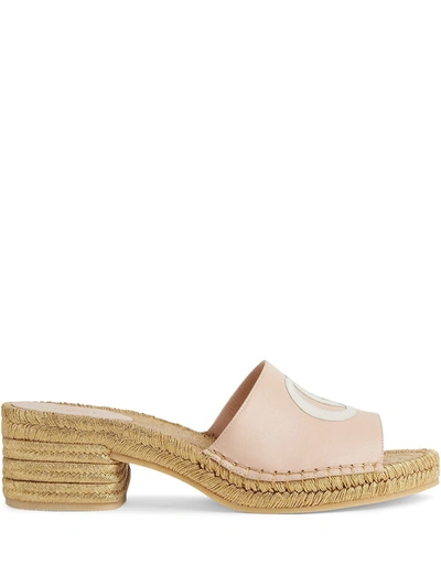 Gucci Pink & Gold Espadrille Heeled Sandals In Pastel Pink Leather