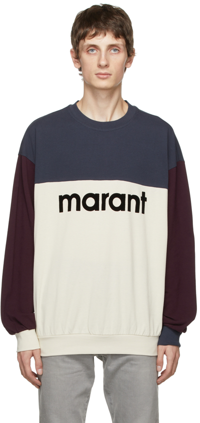 Isabel Marant Aftone Flocked Logo Colorblock Sweatshirt In Black
