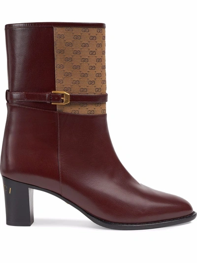 Gucci Gg Leather Boots In Bordeaux