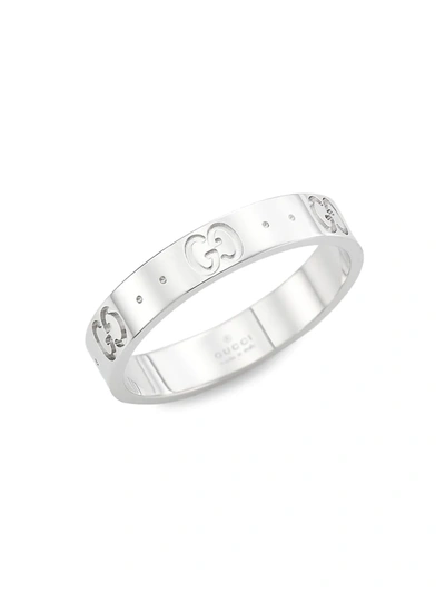Gucci Icon Thin Band 18k White Gold Ring In Silver