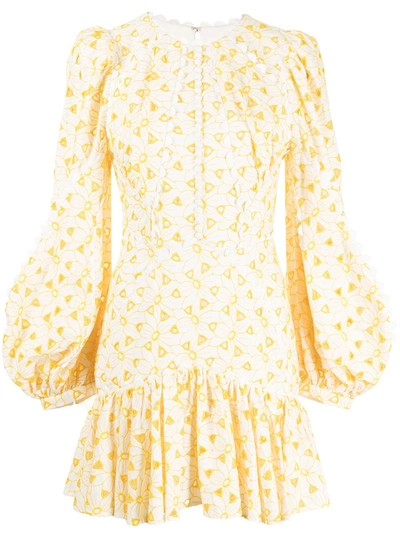 Acler Walker Embroidered Cotton Mini Dress In Ivory Lemon Mix
