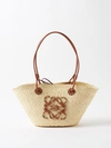 Loewe X Paula's Ibiza Anagram Small Basket Bag In Iraca Palm With Leather Handles In Natural Tan
