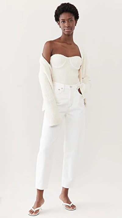 Helmut Lang Strapless Knit Bouclé Bustier Top In Ivory