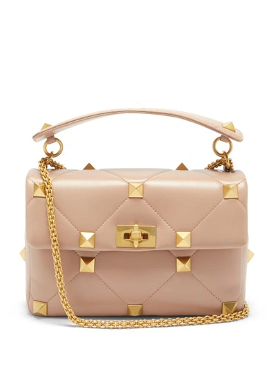 Valentino Garavani Roman Stud Large Quilted Leather Shoulder Bag In Light Pink