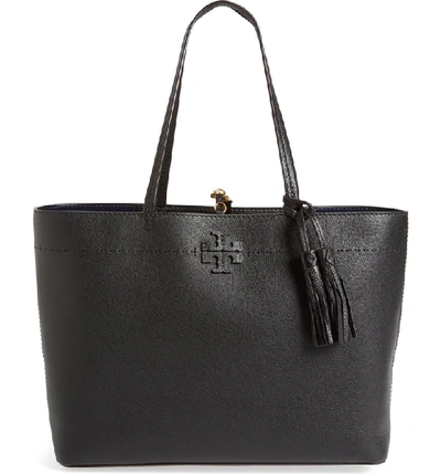Tory Burch Small Robinson Leather Tote - Black In Black/ Royal Navy