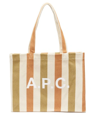 Apc Diane Logo-print Striped Canvas Tote Bag In Kaki