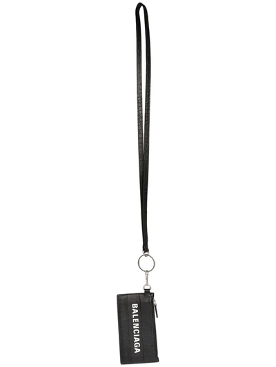 Balenciaga Lanyard Zip Pouch Wallet In Black