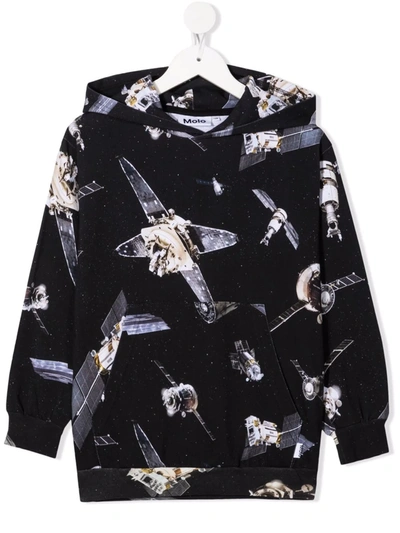 Molo Kids' Mowmi Space-system Print Hoodie In Black