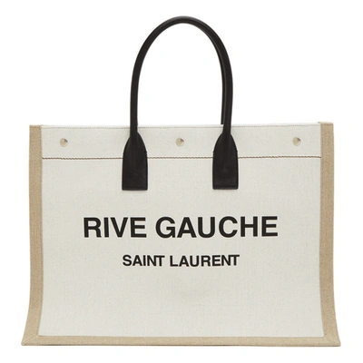 Saint Laurent Rive Gauche Logo Canvas Tote In Black/natural