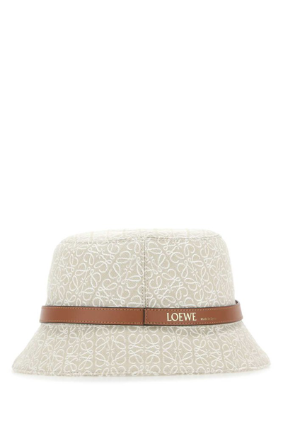 Loewe Leather-trimmed Embroidered Cotton-blend Bucket Hat In Neutral