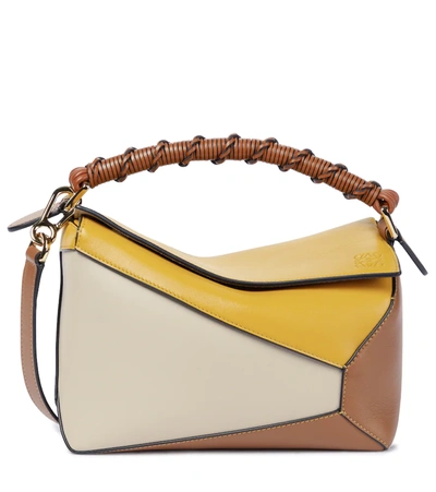Loewe Puzzle Small Color-block Leather Shoulder Bag In Beige,brown,yellow