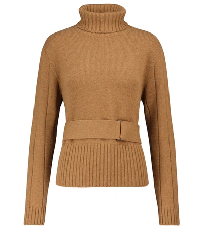 Loro Piana Belted Cashmere Turtleneck Jumper In Brown