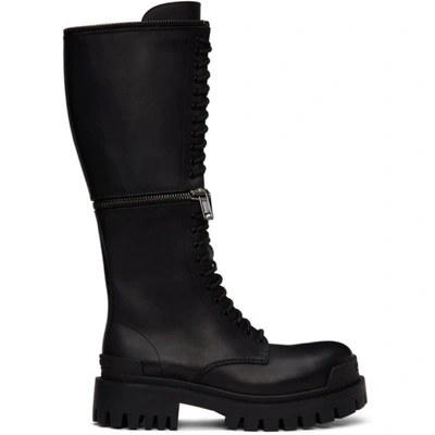 Balenciaga Master Convertible Knee-high Leather Combat Boots In 1081 Black/silver