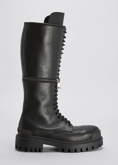 Balenciaga Master Convertible Knee-high Leather Combat Boots In Nero