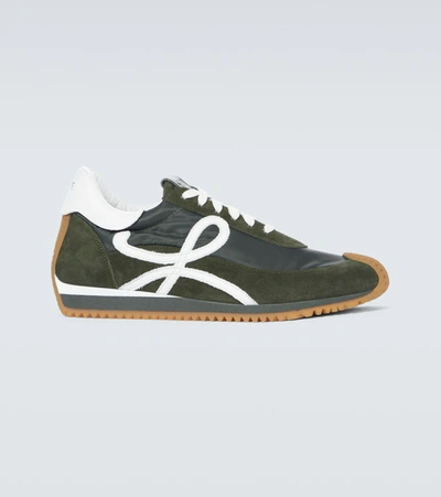 Flow Runner Leather-trimmed Suede And Nylon Sneakers In Green