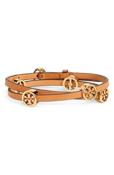 Tory Burch Miller Double Wrap Leather Bracelet In Brown