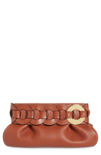 Chloé Darryl Leather Clutch In Sepia Brown