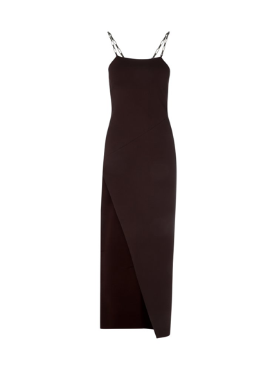 Attico Fujiko Chain-strap Jersey Slip Dress In Brown