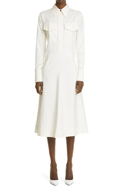 Victoria Beckham Long Sleeve Silk Shirtdress In Off White