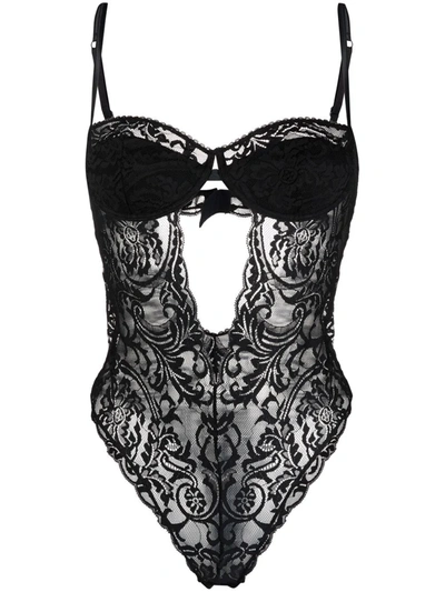 Versace Lace-panel Sweetheart-neck Body In Black