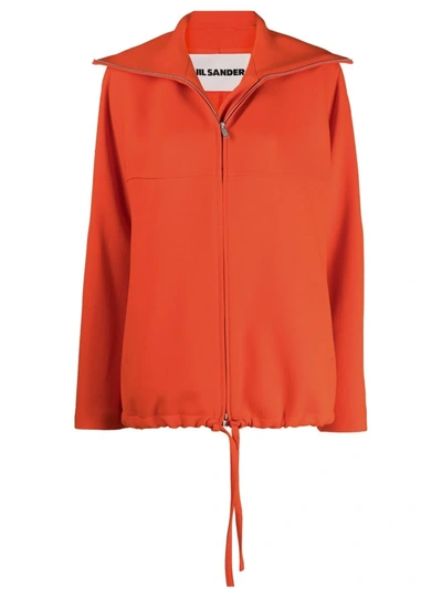 Jil Sander Zip Front Drawstring Hem Wool Jacket In Bright Orange