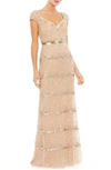 Mac Duggal Cap Sleeve Embellished Column Gown - Final Sale In Nude