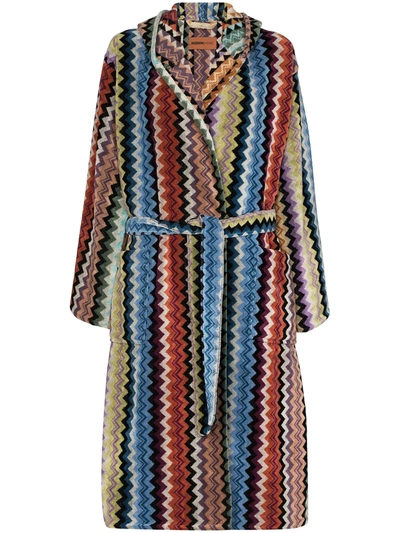 Missoni Adam Hooded Cotton Robe In Blau