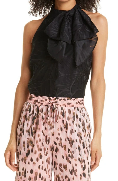 Milly Gwyneth Oversized Floral Burnout Halter Top In Black