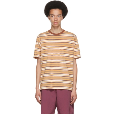 Beams White & Brown Striped Border T-shirt In L Brown26