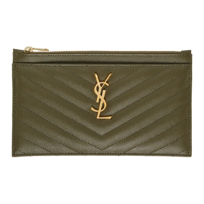 Saint Laurent Womens Khaki Monogram Quilted Leather Pouch In Vert Khaki