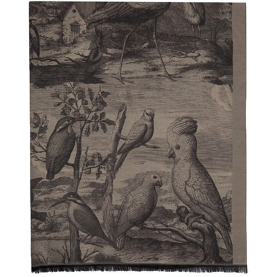 Etro Black & Grey Silk Nature Print Scarf In 0001 Nero