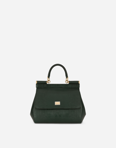 Dolce & Gabbana Small Iguana-print Calfskin Sicily Bag In Green