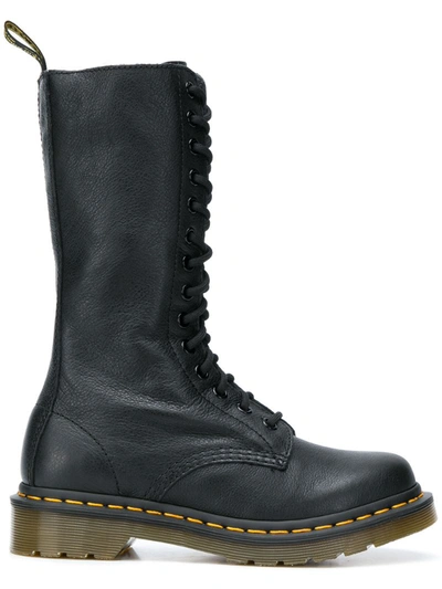 Dr. Martens' 1b99 Virginia Black Leather Ankle Boots 14 Eyelets In Nero