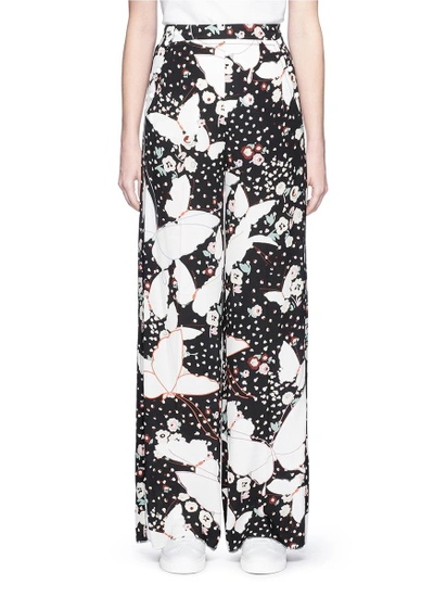 Valentino Butterfly Print Silk Crepe Wide Leg Sailor Pants In Black