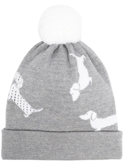 Thom Browne Hector Icon Intarsia Merino Wool Beanie In Gray