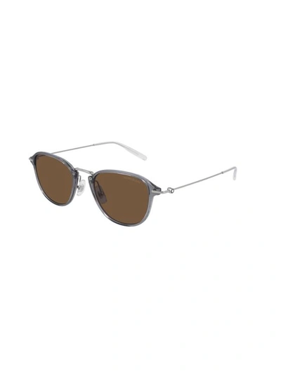 Montblanc Mb0155s Sunglasses In Grey Silver Brown