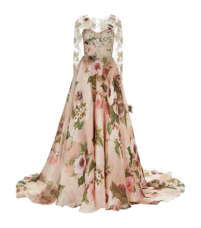 Marchesa Rose Print Lace Gown