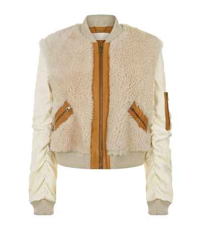 Chloé Convertible Leather-trimmed Shearling Jacket In Beige