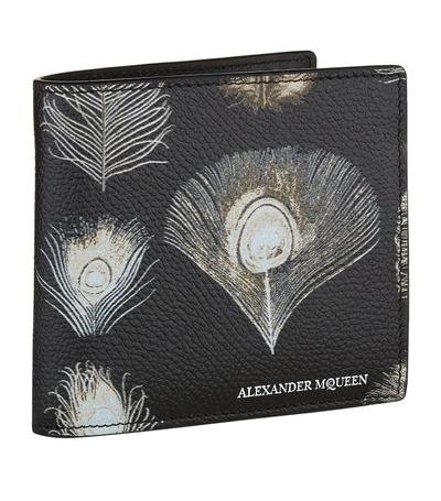 Alexander Mcqueen Feather Print Bi-fold Wallet In Black
