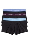 Calvin Klein Men's Cotton Stretch Low-rise Trunks 3-pack Nu2664 In Vibration/ Blue Stripe/ Blue