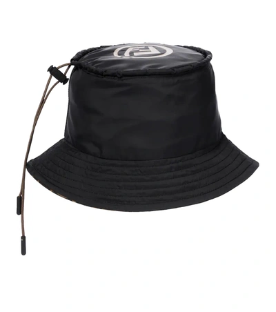 Fendi Reversible Ff Logo-print Drawstring Bucket Hat In Black