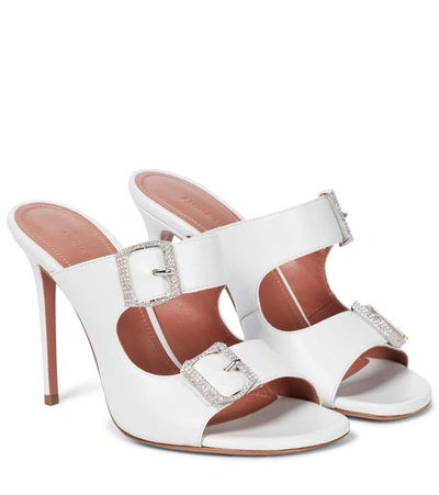 Amina Muaddi Millie Crystal-embellished Leather Sandals In White