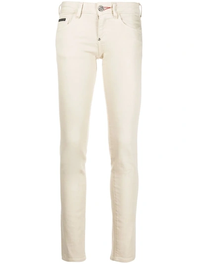 Philipp Plein Logo Patch High-waisted Jeggings In Neutrals