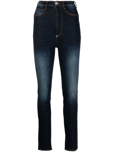 Philipp Plein Stonewashed High-waisted Jeggings In Blue