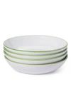 Leeway Home Set Of 4 Signature Dish Shallow Bowls In Green Stripes