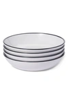 Leeway Home Set Of 4 Signature Dish Shallow Bowls In Midnight Navy Stripes