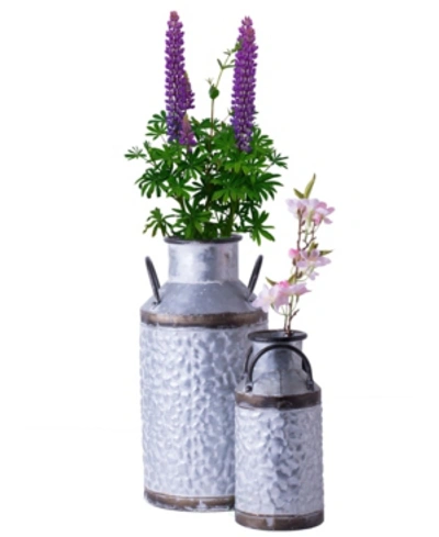 Vintiquewise Rustic Farmhouse Style Galvanized Metal Milk Can Decoration Planter And Vase, Set Of 2 In Silver